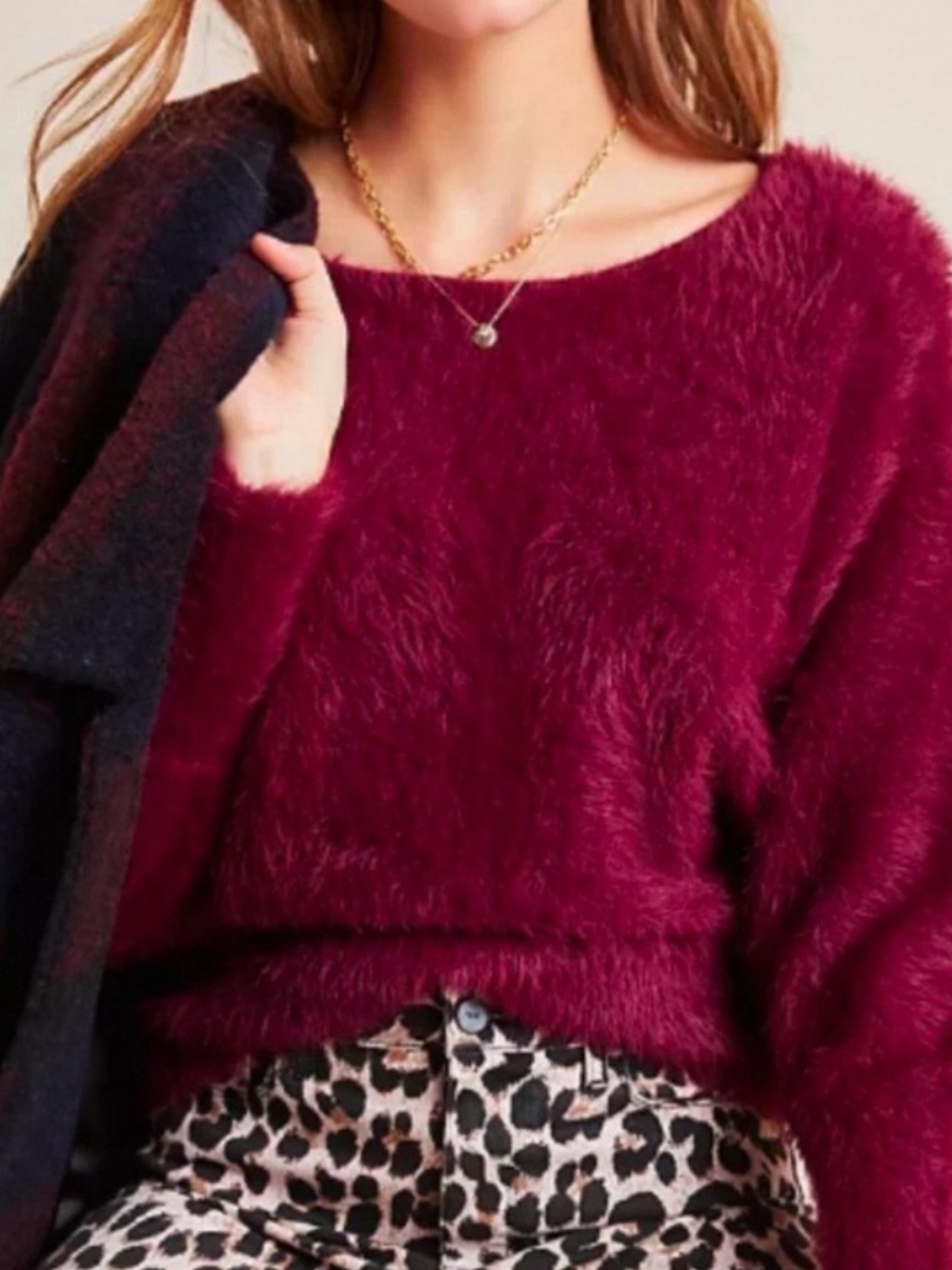 Anthropologie Ember Eyelash Sweater Wine Colored Size M Medium
